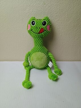 Hobby Lobby Bright Green Plush Frog Rope-Limb Dog Toy with Pink Cheeks